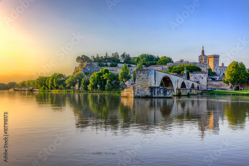 The Pont Saint Benezet and the Palais des Papes in Avignon, South France photo