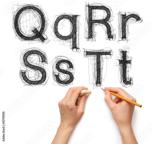 sketch letters and numbers with hand and pencil
