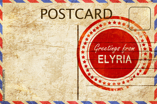 elyria stamp on a vintage, old postcard photo