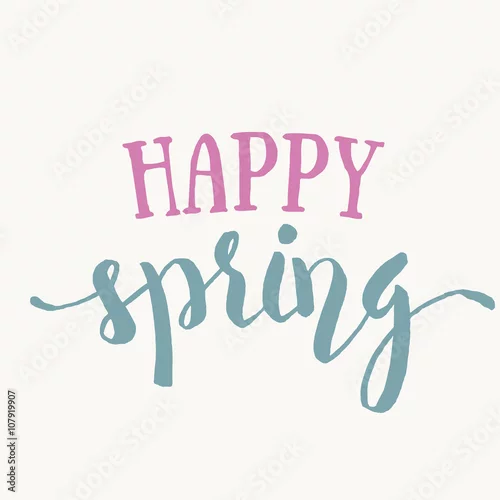 Obraz Wiosna jest w narysowanym ręcznie natchnionym cytacie. Element projektu akwarela typografia wektor wiosna. Cytat z napisem Spring Air Brush. Wiosna cytat plakat. Parapetówka ręka wektor napis