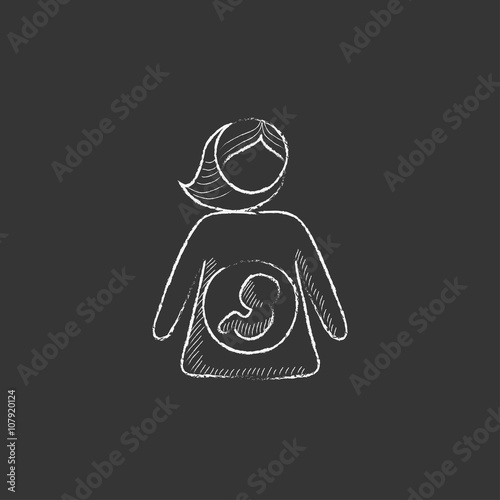 Baby fetus in mother womb. Drawn in chalk icon.