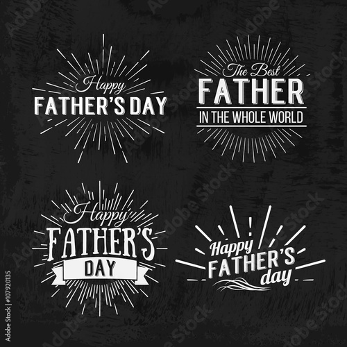 Happy Father's Day Retro calligraphic design element. Happy Father's Day Vintage Typographical Chalkboard design. Happy Fathers Day retro chalk invitation labels with light rays. Vector illustration