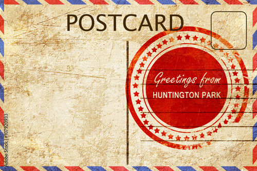 huntington park stamp on a vintage, old postcard