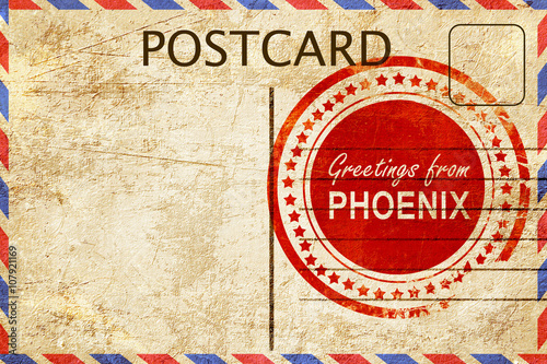 phoenix stamp on a vintage, old postcard