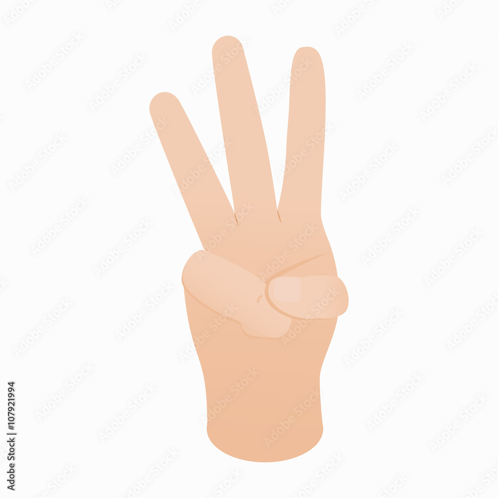 Hand showing number three icon, isometric 3d style Hand showing number three icon, isometric 3d style