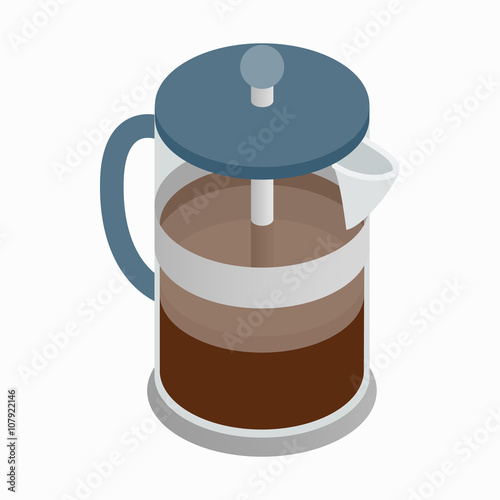 French press coffee maker icon, isometric 3d style