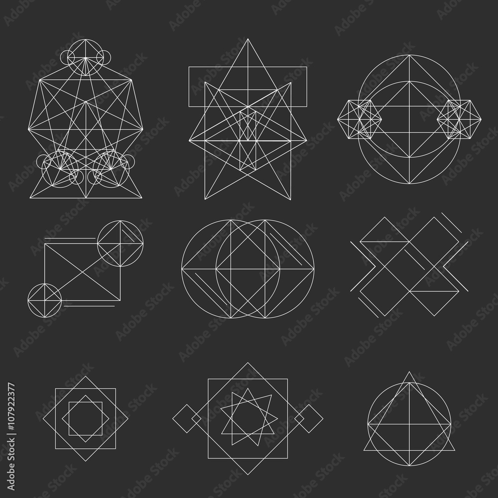 Set geometric signs, labels, and frames. Triangles. Line design elements, vector illustration Set geometric signs, labels, and frames. Triangles. Line design elements, vector illustration