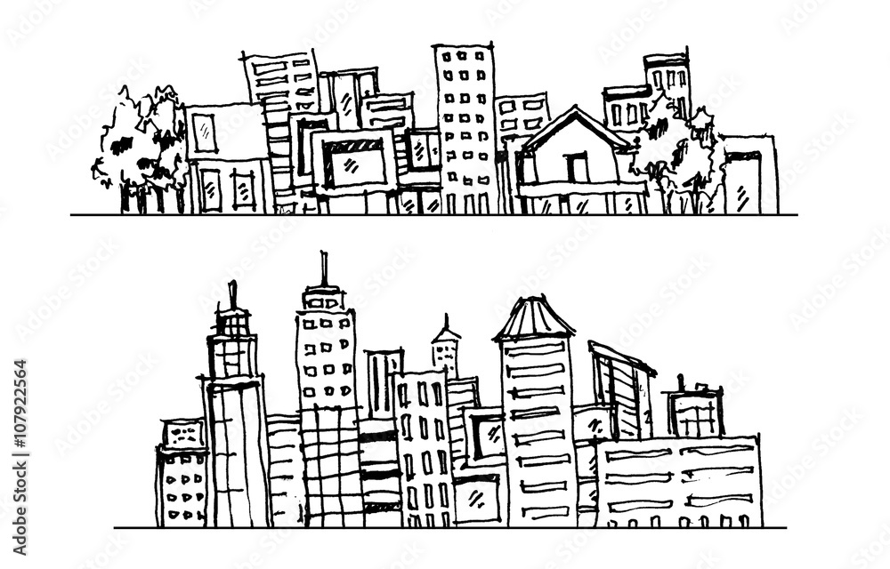 Cartoon hand drawing city