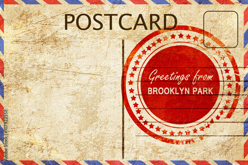 brooklyn park stamp on a vintage, old postcard