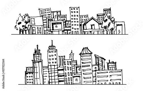 Cartoon hand drawing city