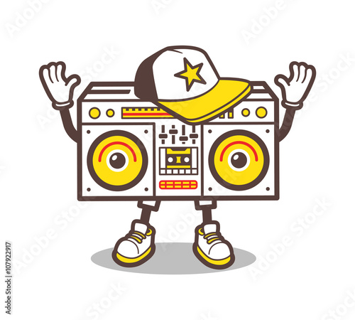 Cartoon boom box character vector design for tee