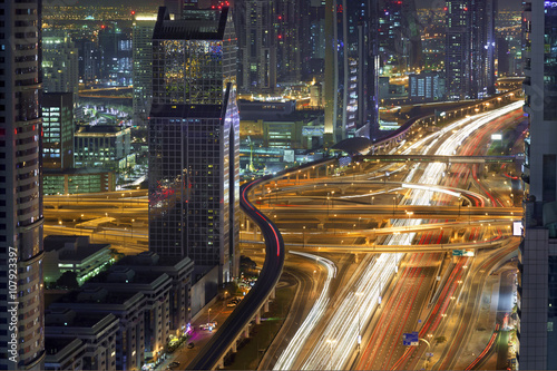 Dubai Downtown Rush Hour Aerial View