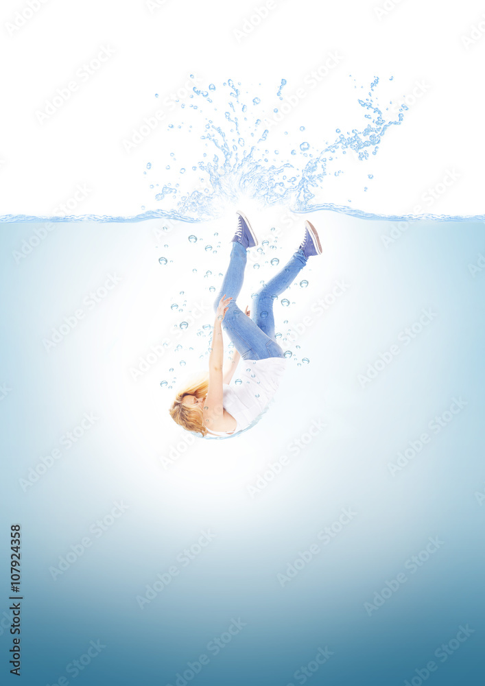 Woman falling into water