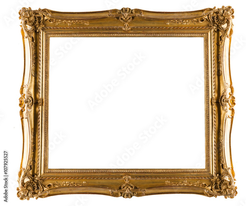 golden decorative frame for painting isolated on white 