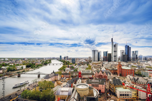 Panoramic view on Frankfurt skyline and Romerberg City Hall Square