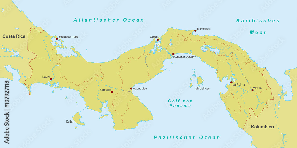 Fototapeta premium Karte von Panama - Orange (detailliert)