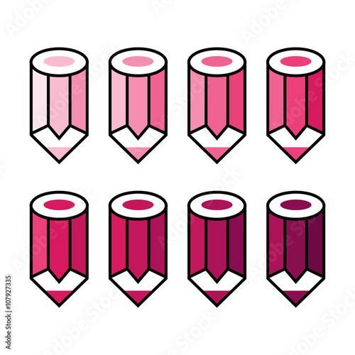 Shades of pink colored pencils