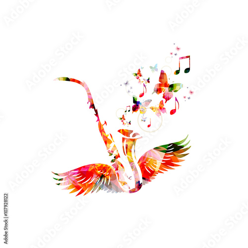 Colorful saxophone with wings