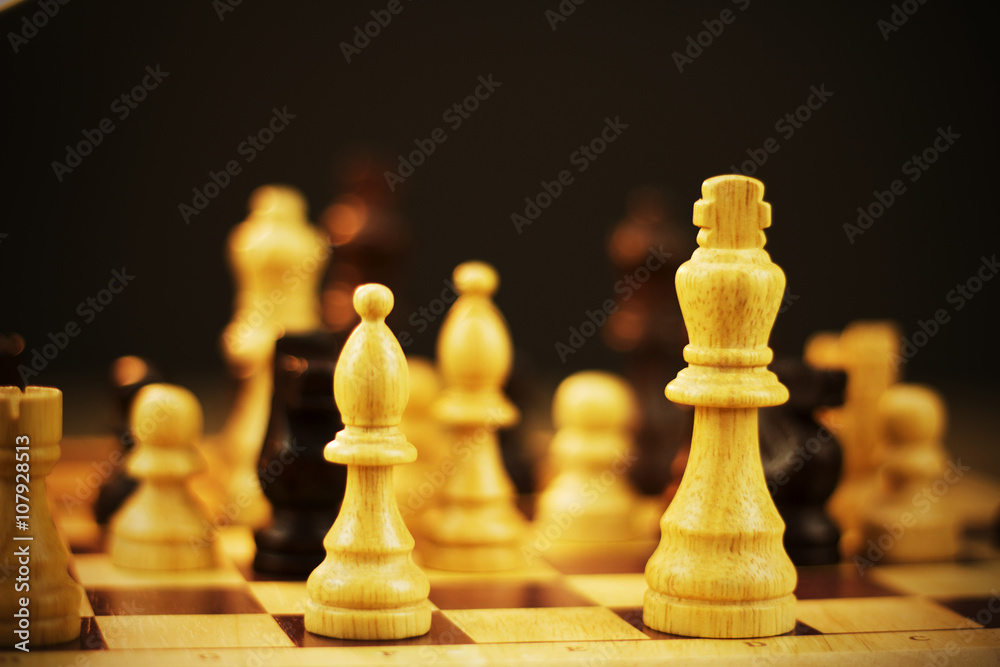 Chess board with game in play