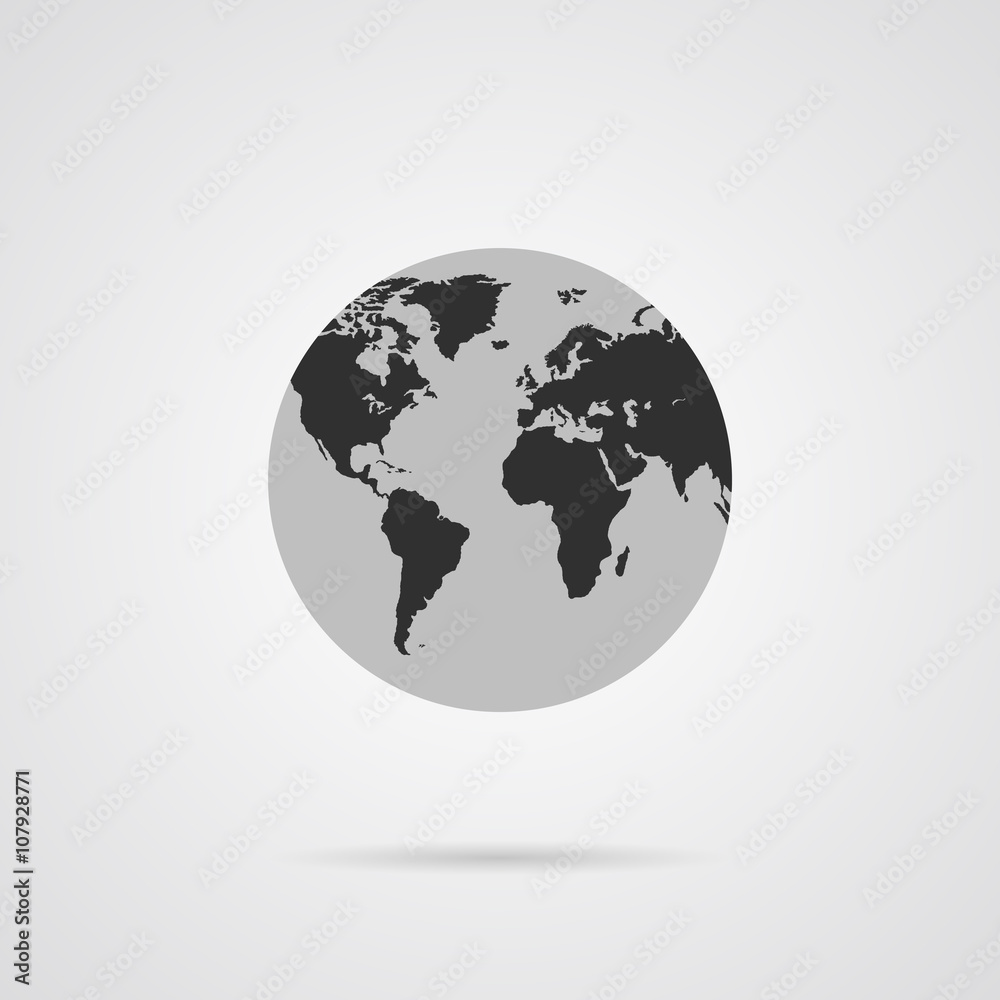 Gray Globe Icon with Dark Gray Continents