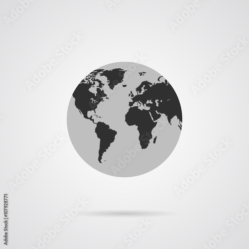 Gray Globe Icon with Dark Gray Continents