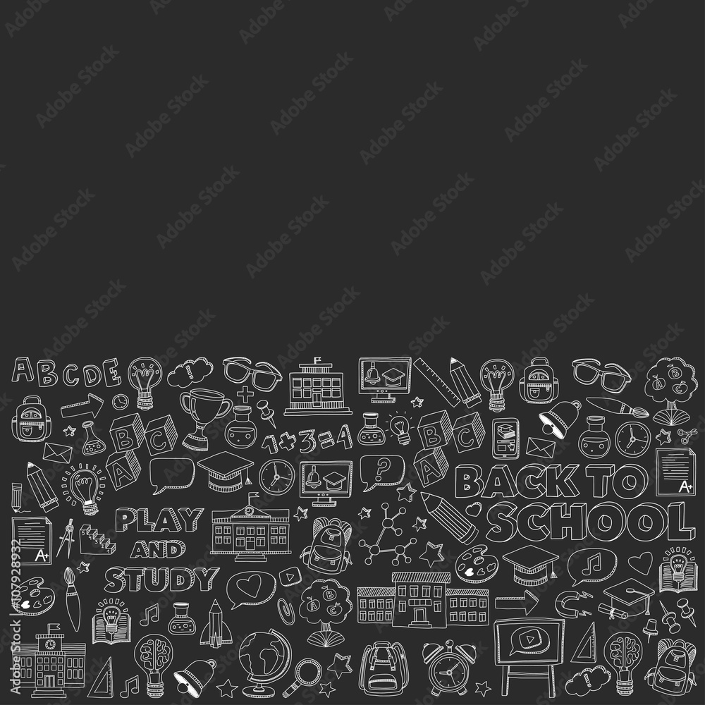 Back to School doodle set. Linear icons