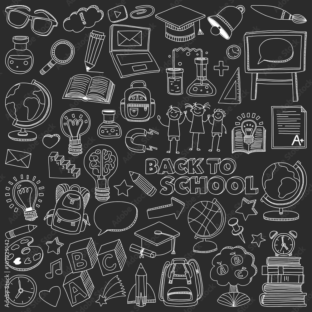 Back to School doodle set. Linear icons Back to School doodle set. Linear icons