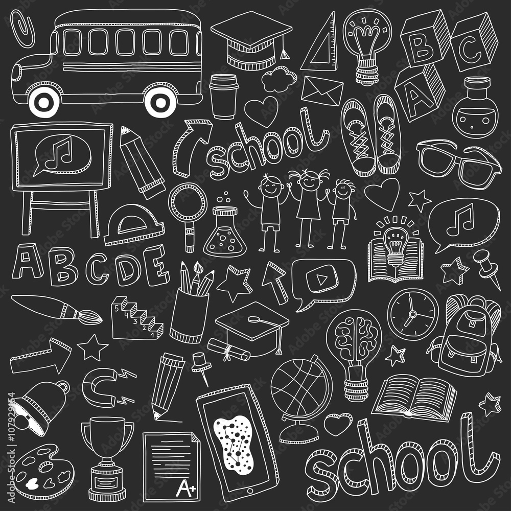 Back to School doodle set. Linear icons Back to School doodle set. Linear icons