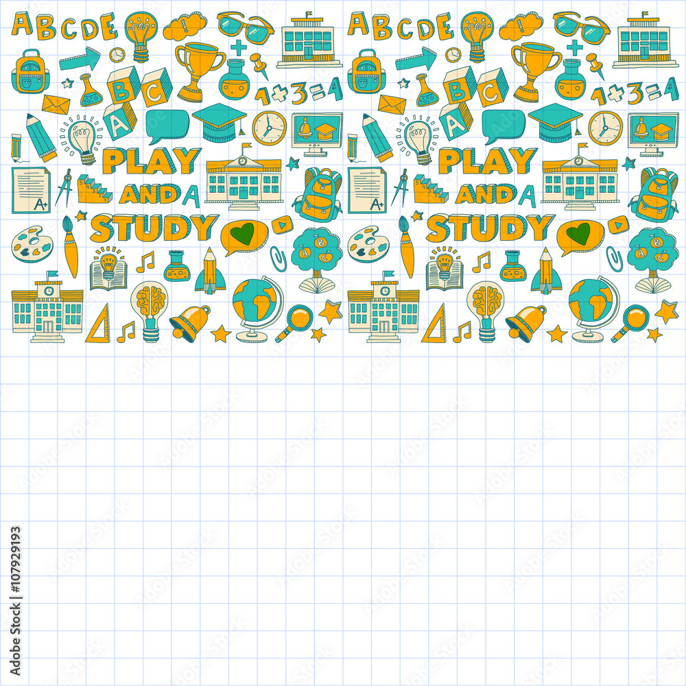 Back to School doodle set. Linear icons