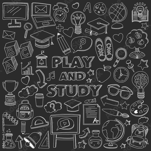 Back to School doodle set. Linear icons