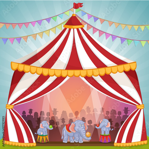 Illustration of elephants in Circus playing with ball