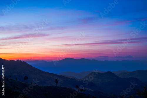 Beautiful view of sunrise and village  at doi angkhang mountain, photo