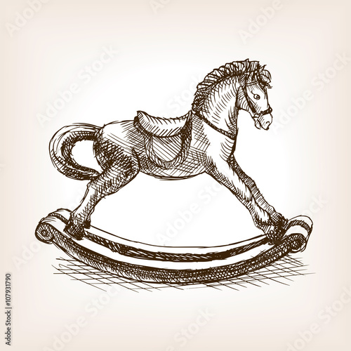 Vintage rocking horse sketch vector illustration photo