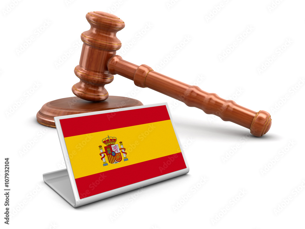 3d wooden mallet and Spanish flag. Image with clipping path
