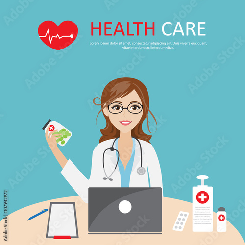 Female general practitioner. Vector illustration of a smiling do