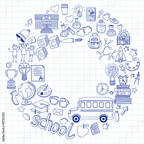 Back to School doodle set. Linear icons