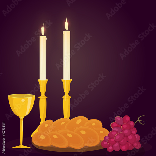 Shabbat candles, kiddush cup and challah.