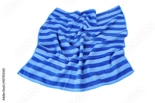 Beach Towel spread out a top view. Towel striped cloth set isola