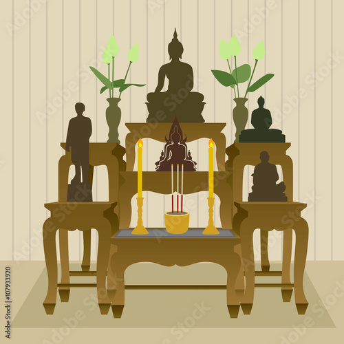 Thai Buddhist Altar Table Set