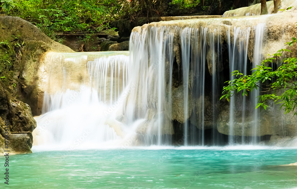 Fototapeta premium Deep Forest Waterfall in Kanchanaburi, Thailand