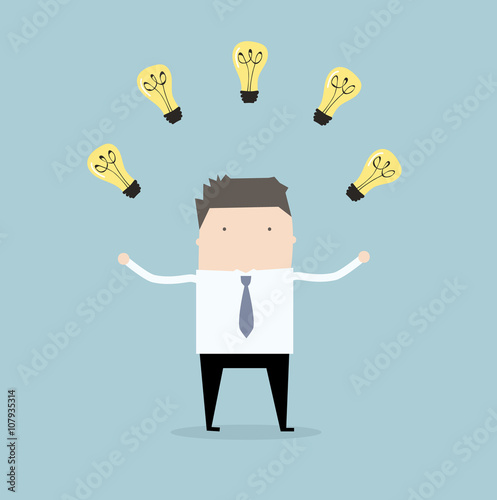 Businessman with many new ideas. Business concept illustration