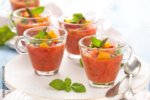  Gazpacho soup in cups.