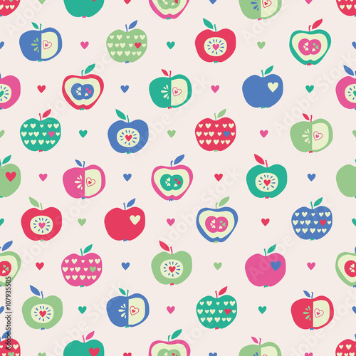 seamless pattern with apples and hearts