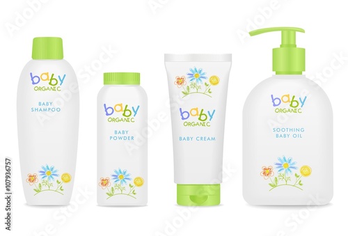 Baby cosmetic tubes with kids design. Vector