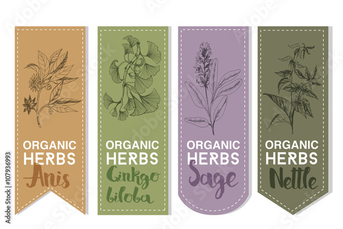 Organic herbs label of anis ginkgo biloba sage nettle