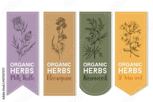 Organic herbs label of Milk thistle elecampane wormwood st.johns wort