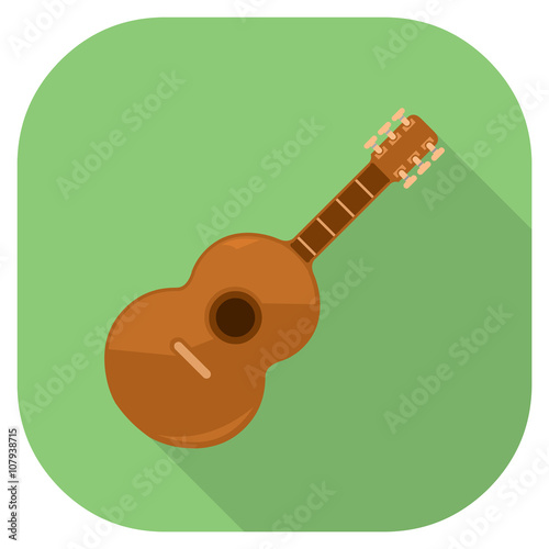 Acoustic Guitar flat icon.
Vector illustration icon of a six sting musical instrument.