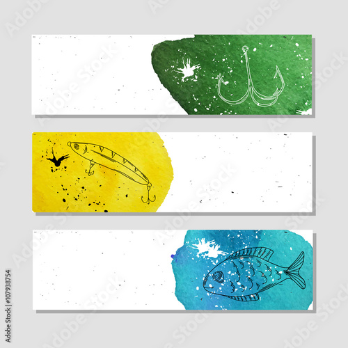 Isolated crumpled paper banner for your design. Equipment and tackle for fishing. Vector
