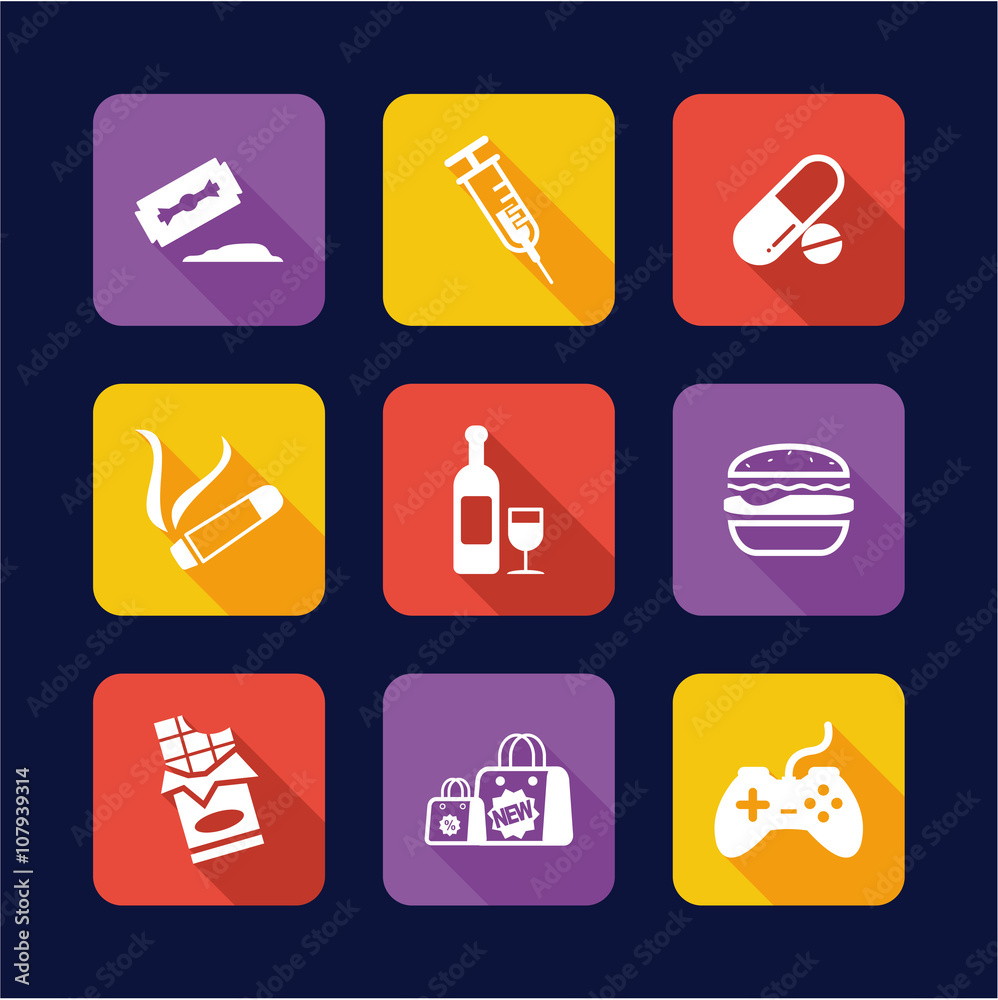 Addiction Icons Flat Design Addiction Icons Flat Design