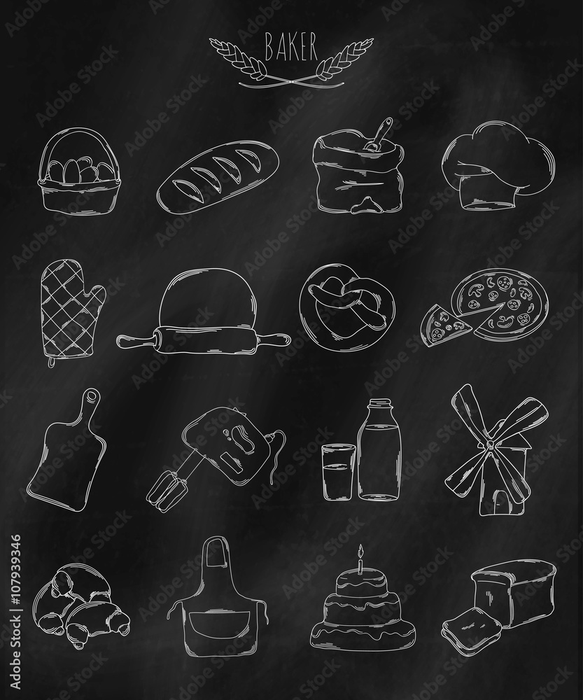 Fotografie Linear hand drawn icons on chalk Board